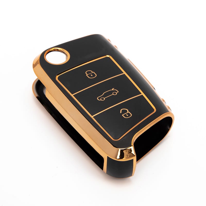 Acto TPU Gold Series Car Key Cover With Diamond Key Ring For Skoda Octavia