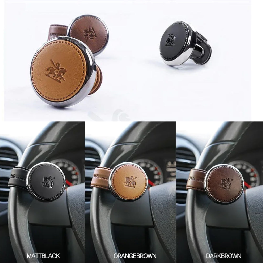 Onwheel Autoban Blacksuit Handmade Leather Hook Universal Power Handle Steering Wheel Spinner Knob In Orange