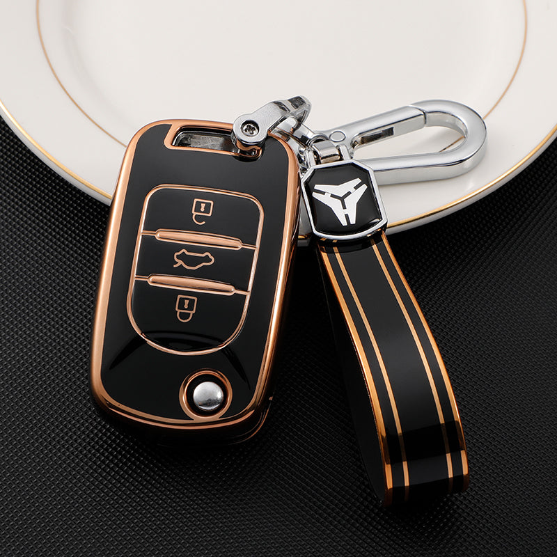 Acto TPU Gold Series Car Key Cover With TPU Gold Key Chain For MG Hector Plus