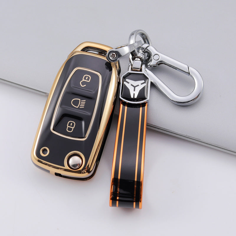Acto TPU Gold Series Car Key Cover With TPU Gold Key Chain For TATA Hexa