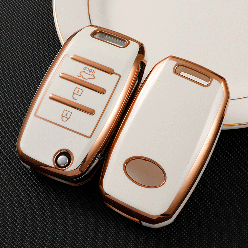 Acto TPU Gold Series Car Key Cover With TPU Gold Key Chain For Kia Seltos