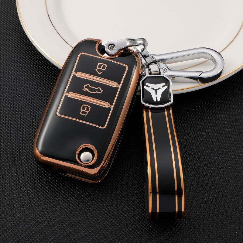 Acto TPU Gold Series Car Key Cover With TPU Gold Key Chain For MG Comet EV