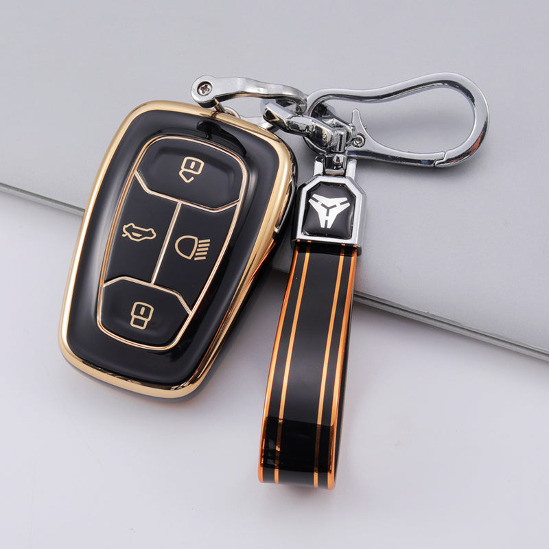 Acto TPU Gold Series Car Key Cover With TPU Gold Key Chain For TATA Altroz