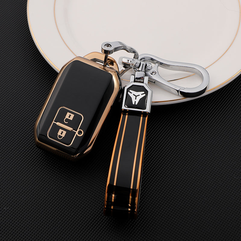 Acto TPU Gold Series Car Key Cover With TPU Gold Key Chain For Suzuki New Baleno