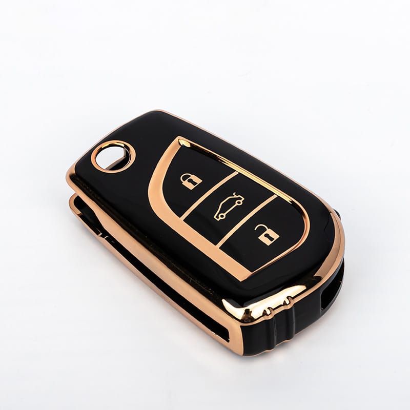 Acto TPU Gold Series Car Key Cover With Diamond Key Ring For Toyota Crysta