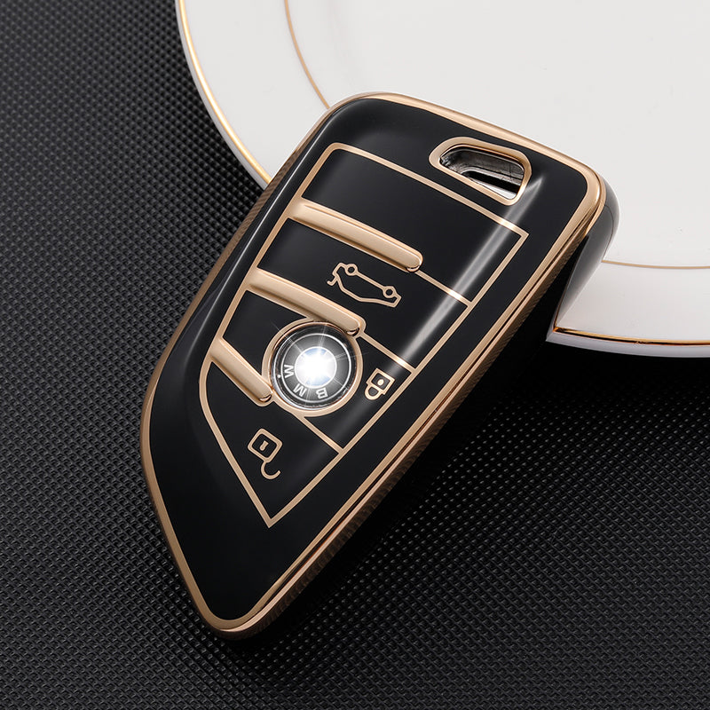 Acto TPU Gold Series Car Key Cover With TPU Gold Key Chain For BMW 7 Series