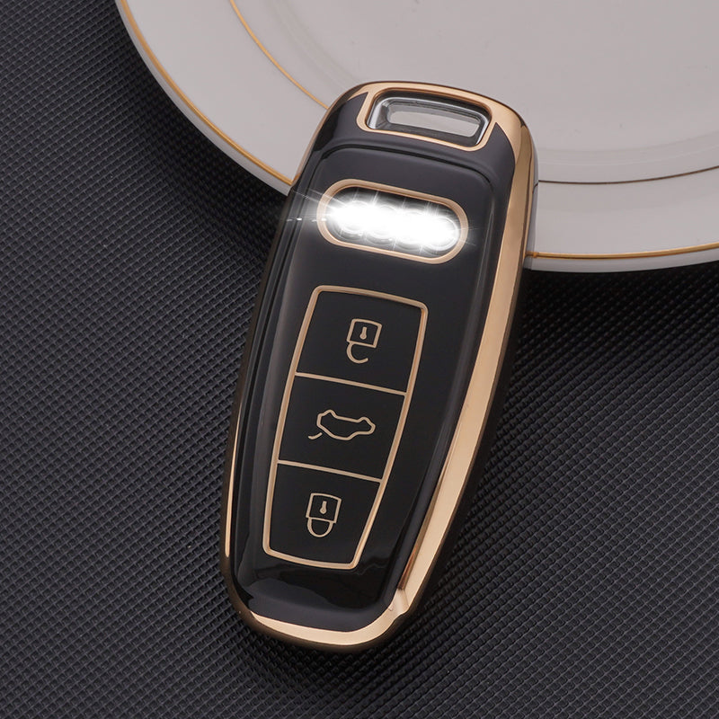 Acto TPU Gold Series Car Key Cover With TPU Gold Key Chain For Audi Q7