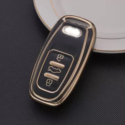 Acto TPU Gold Series Car Key Cover With Diamond Key Ring For Audi Q3