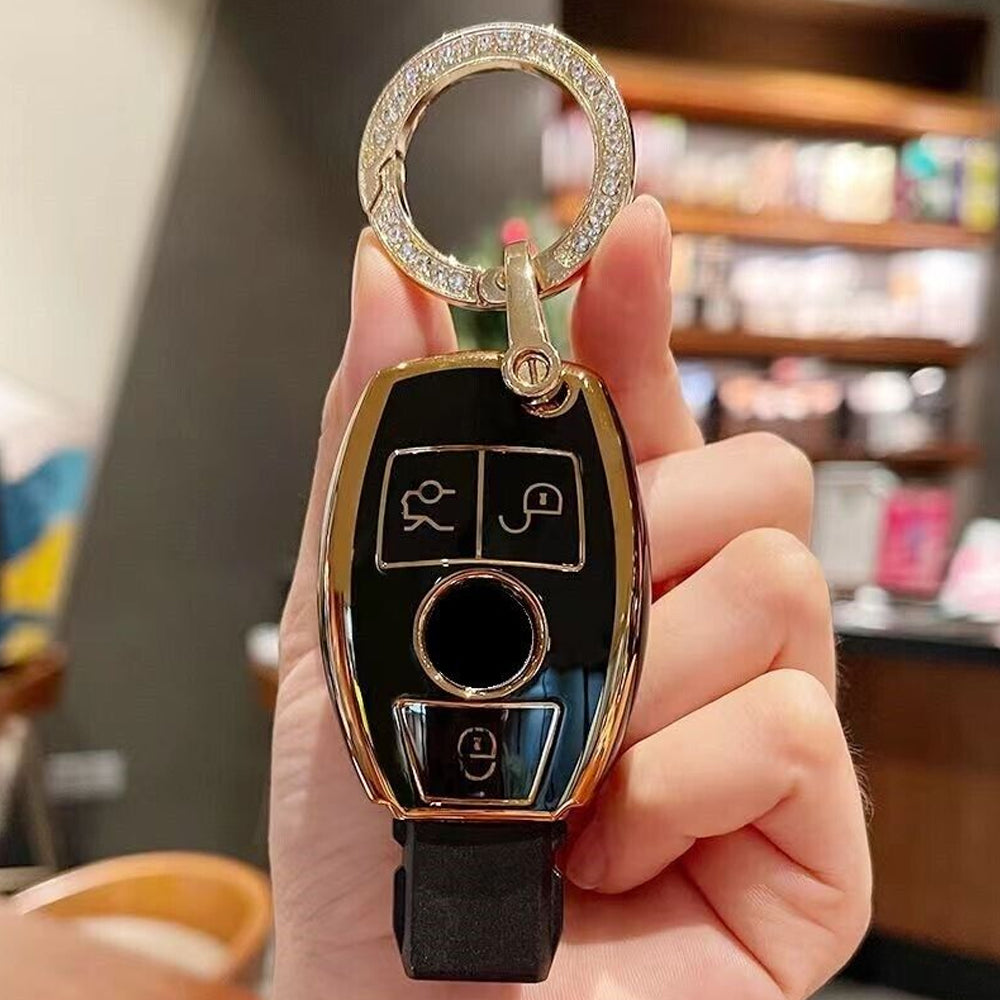 Acto TPU Gold Series Car Key Cover With Diamond Key Ring For Mercedes CLS-CLASS