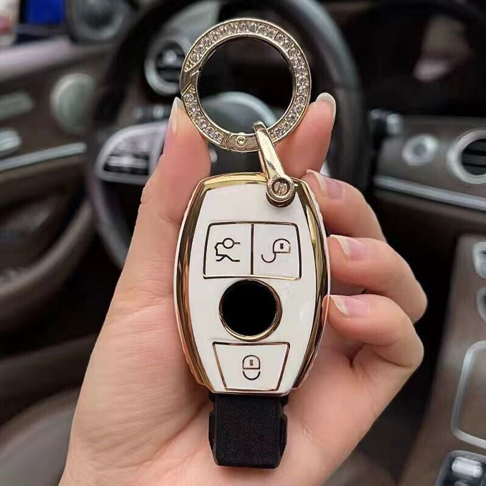 Acto TPU Gold Series Car Key Cover With Diamond Key Ring For Mercedes CLS-CLASS
