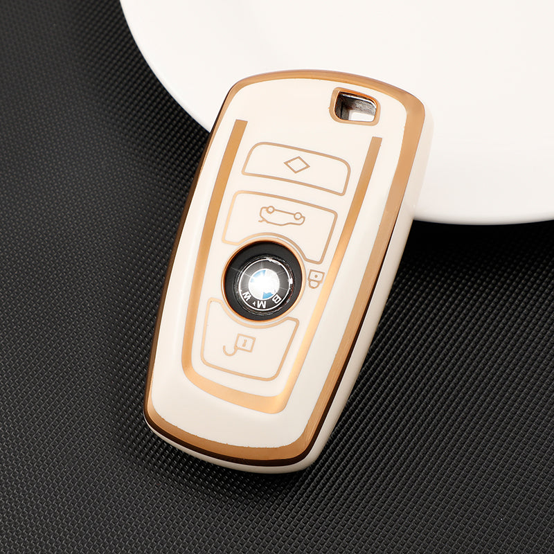 Acto TPU Gold Series Car Key Cover With TPU Gold Key Chain For BMW 1 Series