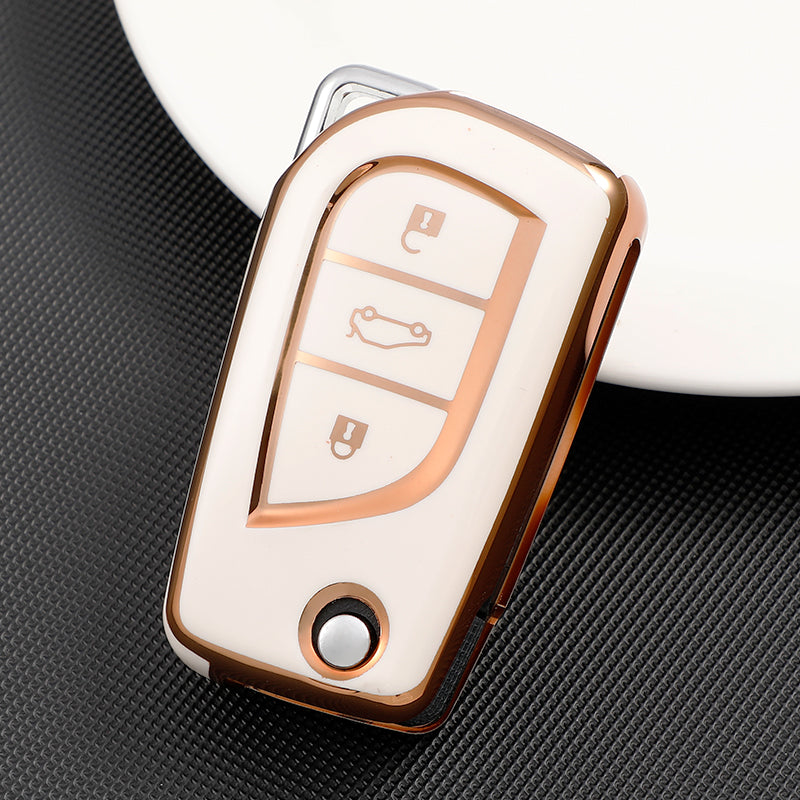 Acto TPU Gold Series Car Key Cover With TPU Gold Key Chain For Toyota Corolla Altis