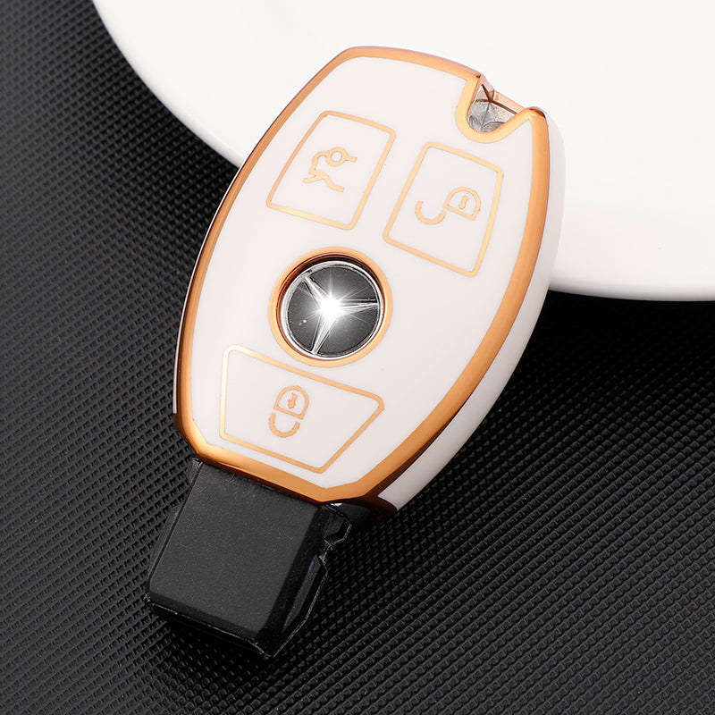 Acto TPU Gold Series Car Key Cover With Diamond Key Ring For Mercedes A Class