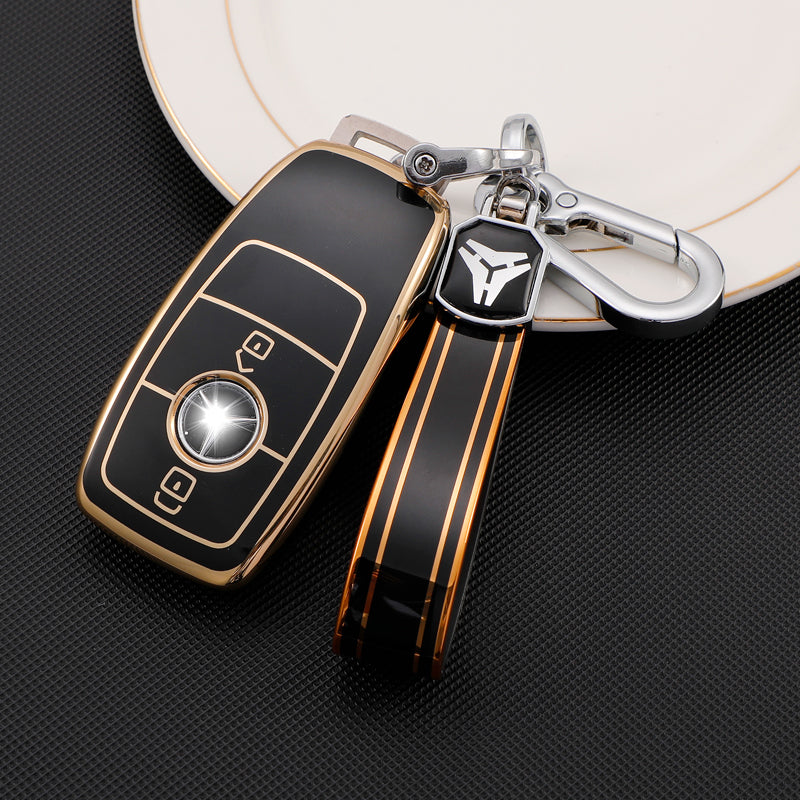 Acto TPU Gold Series Car Key Cover With TPU Gold Key Chain For Mercedes E-Classs