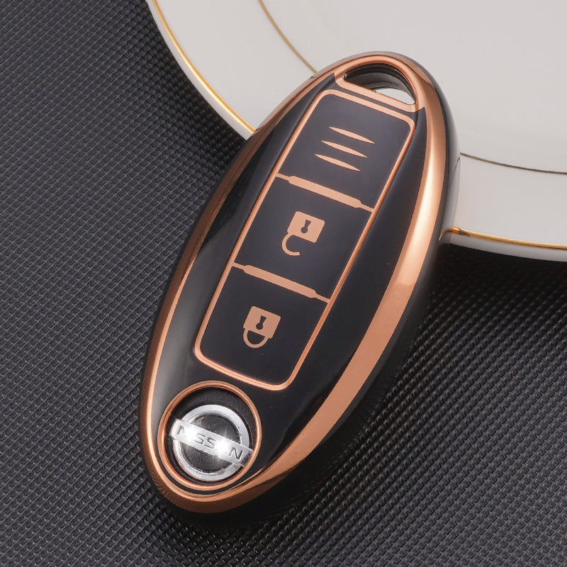 Acto TPU Gold Series Car Key Cover With Diamond Key Ring For Nissan Sunny