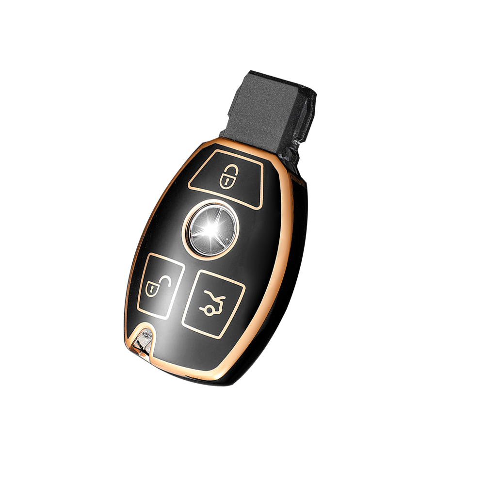 Acto TPU Gold Series Car Key Cover With Diamond Key Ring For Mercedes E-CLASS
