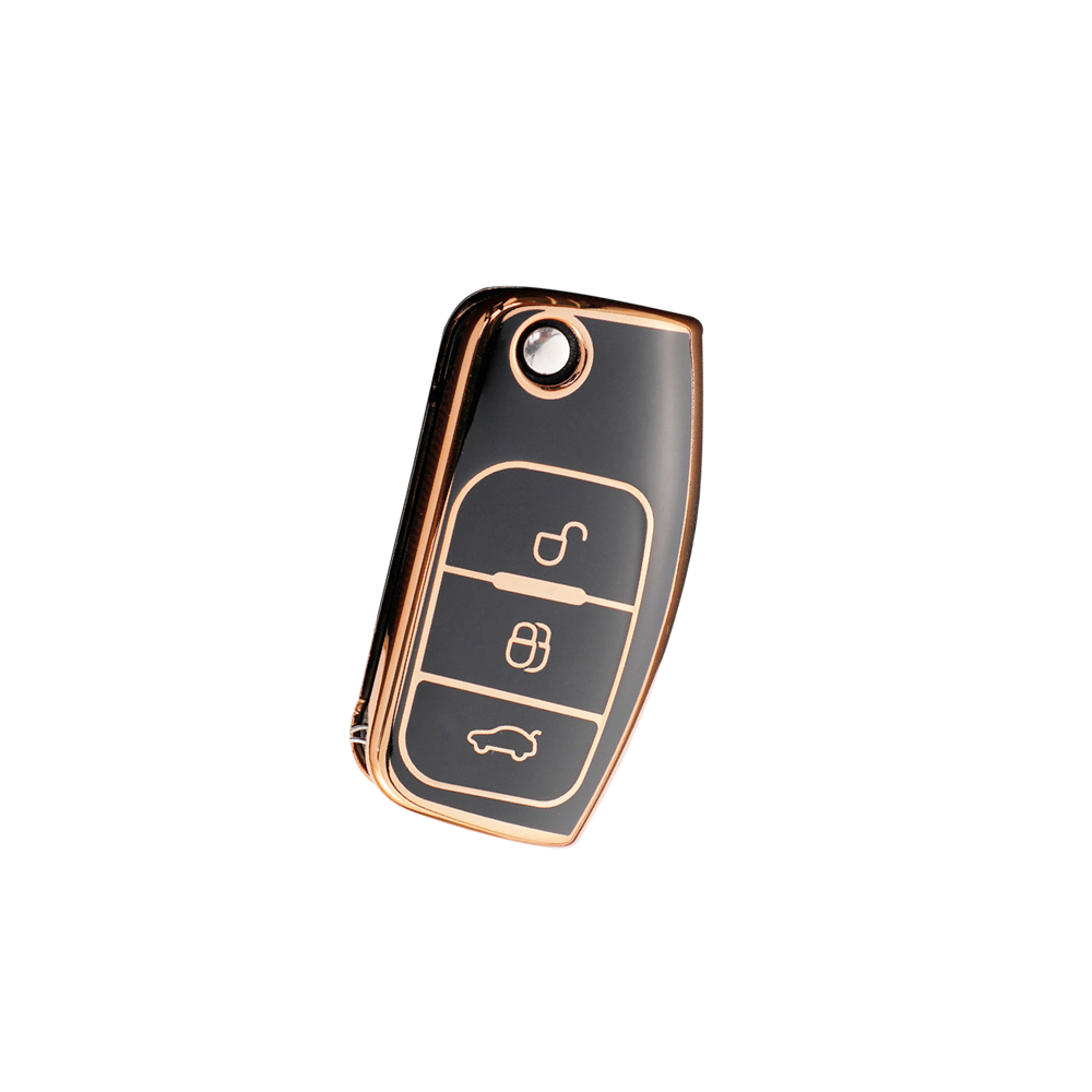 Acto TPU Gold Series Car Key Cover With TPU Gold Key Chain For Ford Ecosport