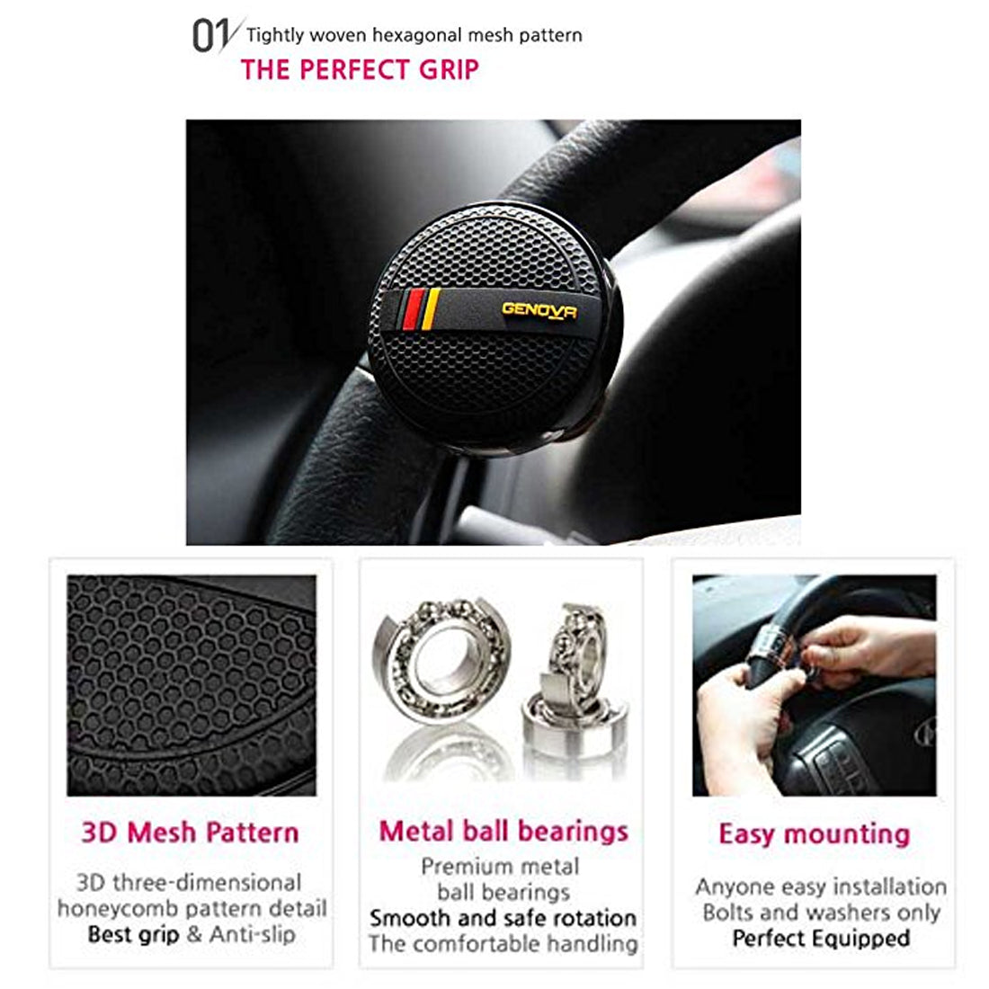 Onwheel Car Accessories Mesh Platinum Power Handle Car Steering Wheel Spinner Knob In Black