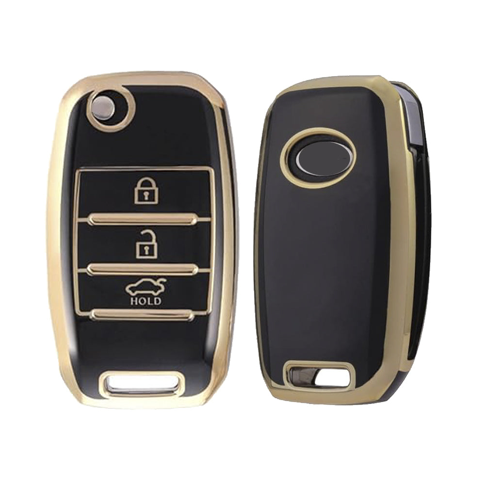 Acto TPU Gold Series Car Key Cover With Diamond Key Ring For Kia Seltos