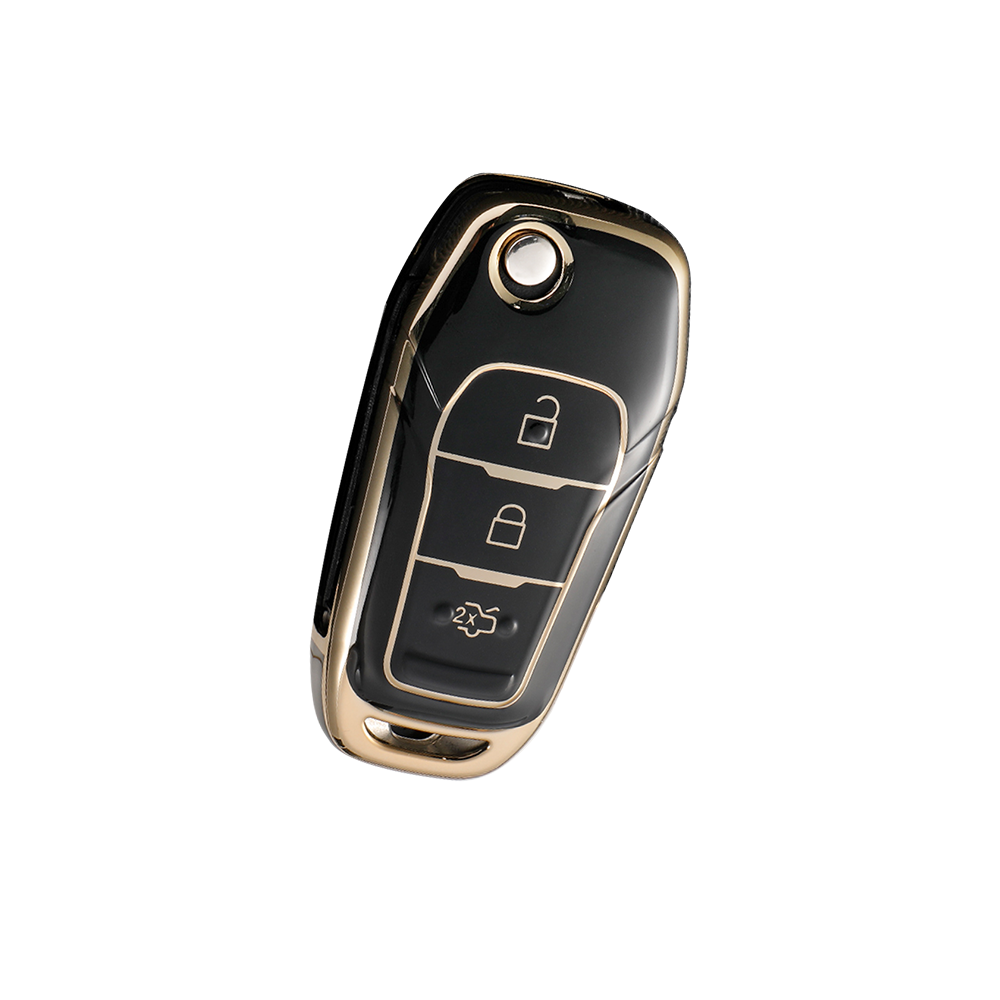 Acto TPU Gold Series Car Key Cover With TPU Gold Key Chain For Ford Ecosport Flipkey