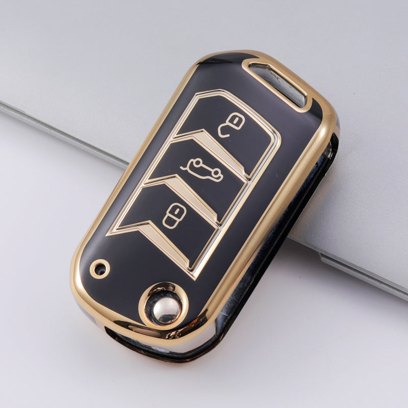 Acto TPU Gold Series Car Key Cover With TPU Gold Key Chain For Mahindra Tuv 300 Plus