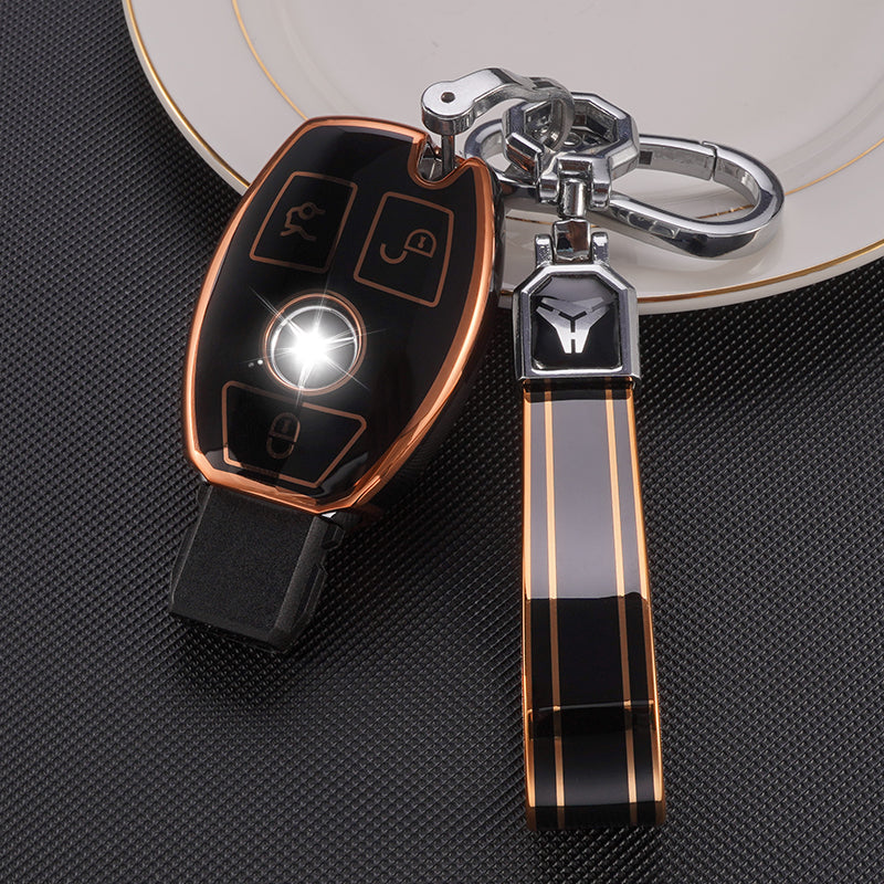 Acto TPU Gold Series Car Key Cover With TPU Gold Key Chain For Mercedes C-Class