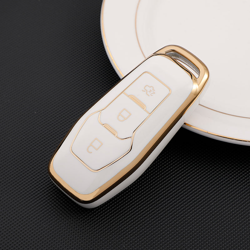 Acto TPU Gold Series Car Key Cover With TPU Gold Key Chain For Ford Endeavour