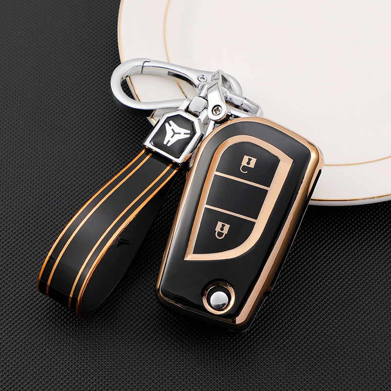 Acto TPU Gold Series Car Key Cover With TPU Gold Key Chain For Toyota Fortuner