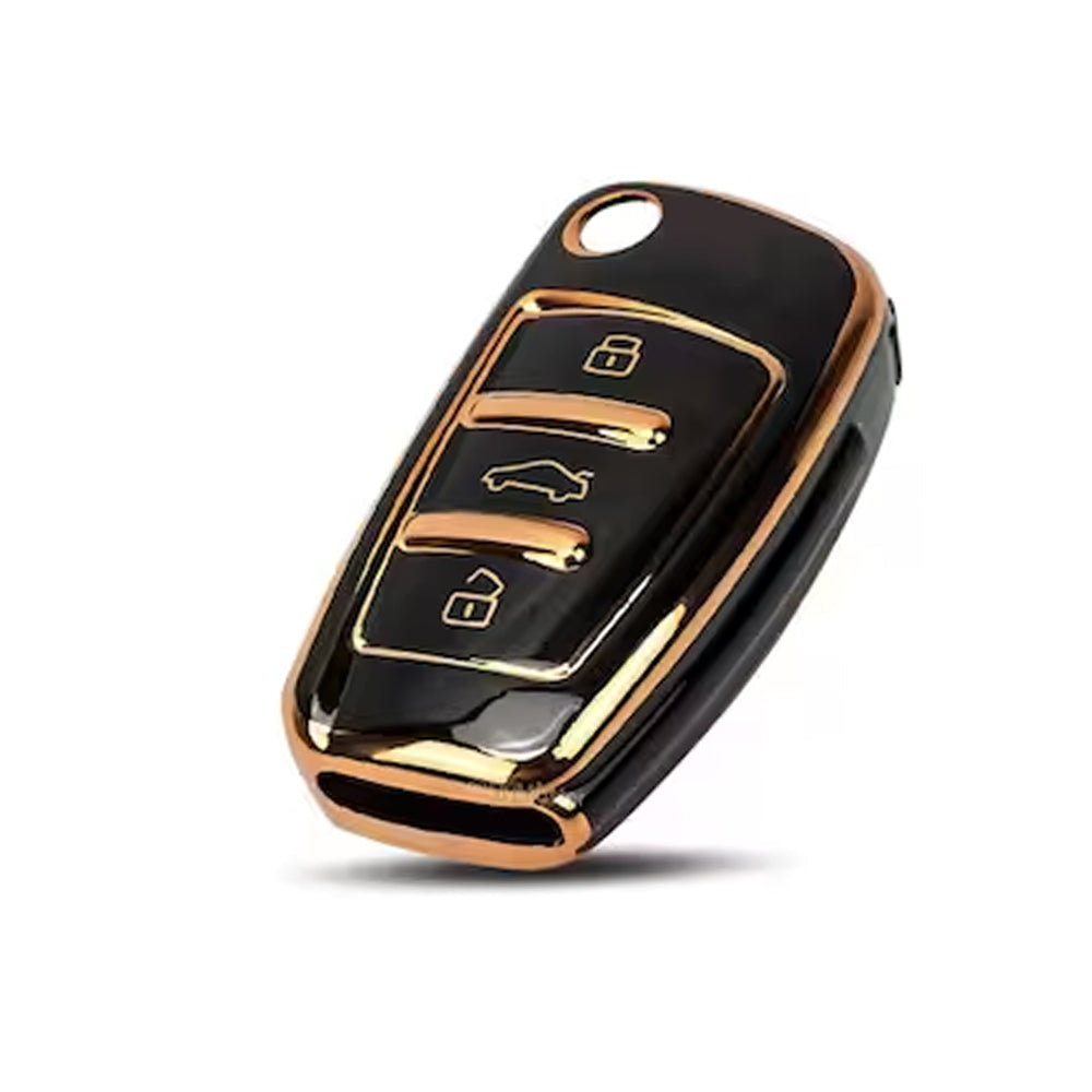 Acto TPU Gold Series Car Key Cover With Diamond Key Ring For Audi Q5