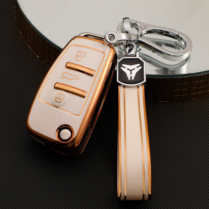 Acto TPU Gold Series Car Key Cover With TPU Gold Key Chain For Audi Q7