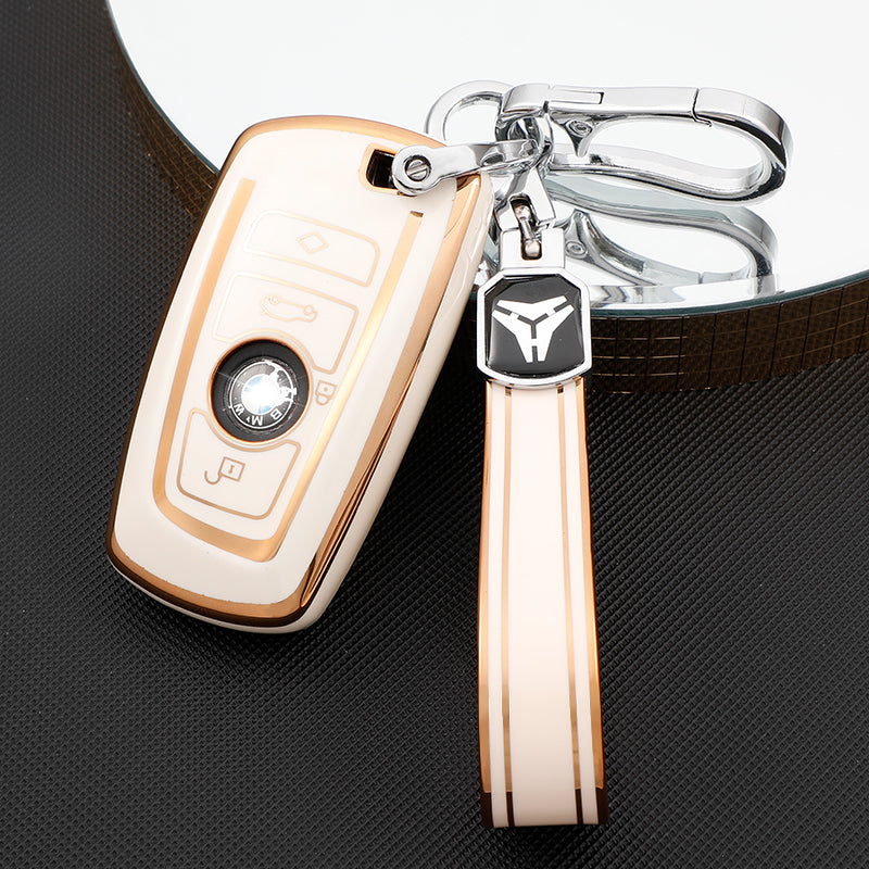 Acto TPU Gold Series Car Key Cover With TPU Gold Key Chain For BMW X5