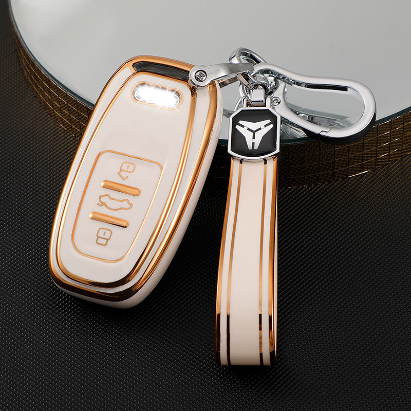 Acto TPU Gold Series Car Key Cover With TPU Gold Key Chain For Audi Q5