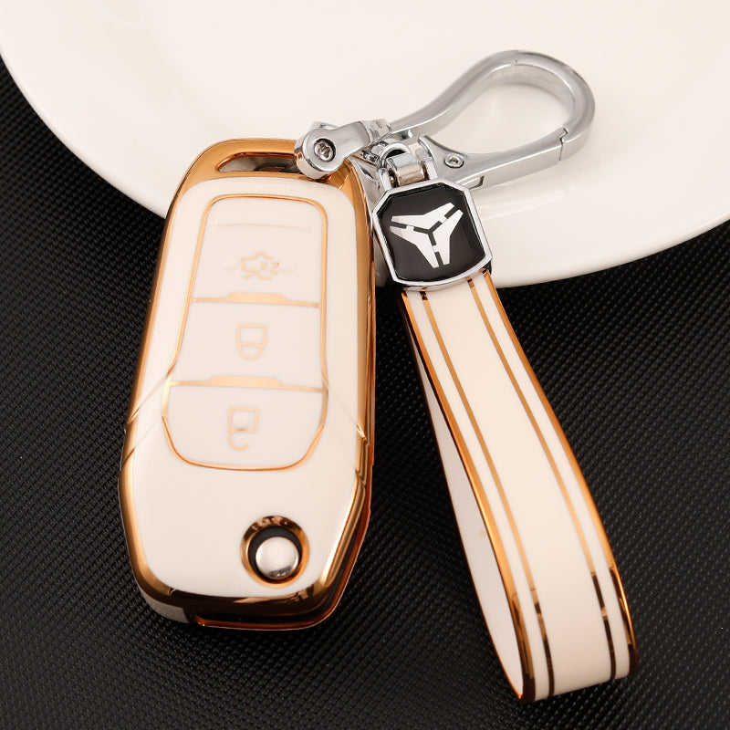 Acto TPU Gold Series Car Key Cover With TPU Gold Key Chain For Ford Fiesta Flipkey