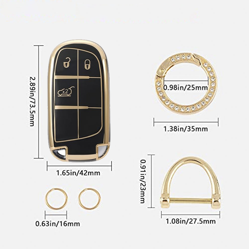 Acto TPU Gold Series Car Key Cover With Diamond Key Ring For Jeep Meridian
