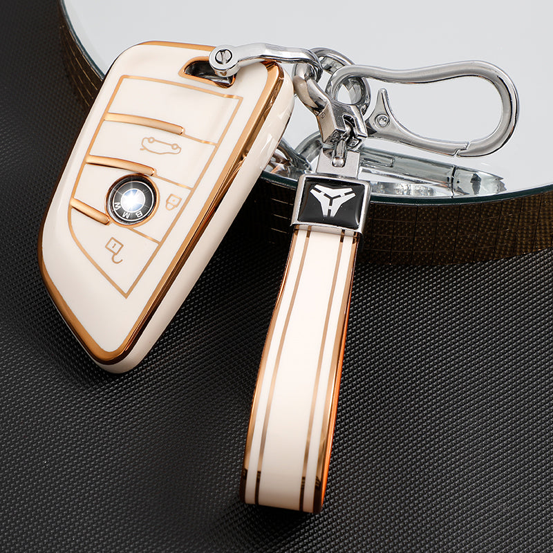 Acto TPU Gold Series Car Key Cover With TPU Gold Key Chain For BMW 6 Series