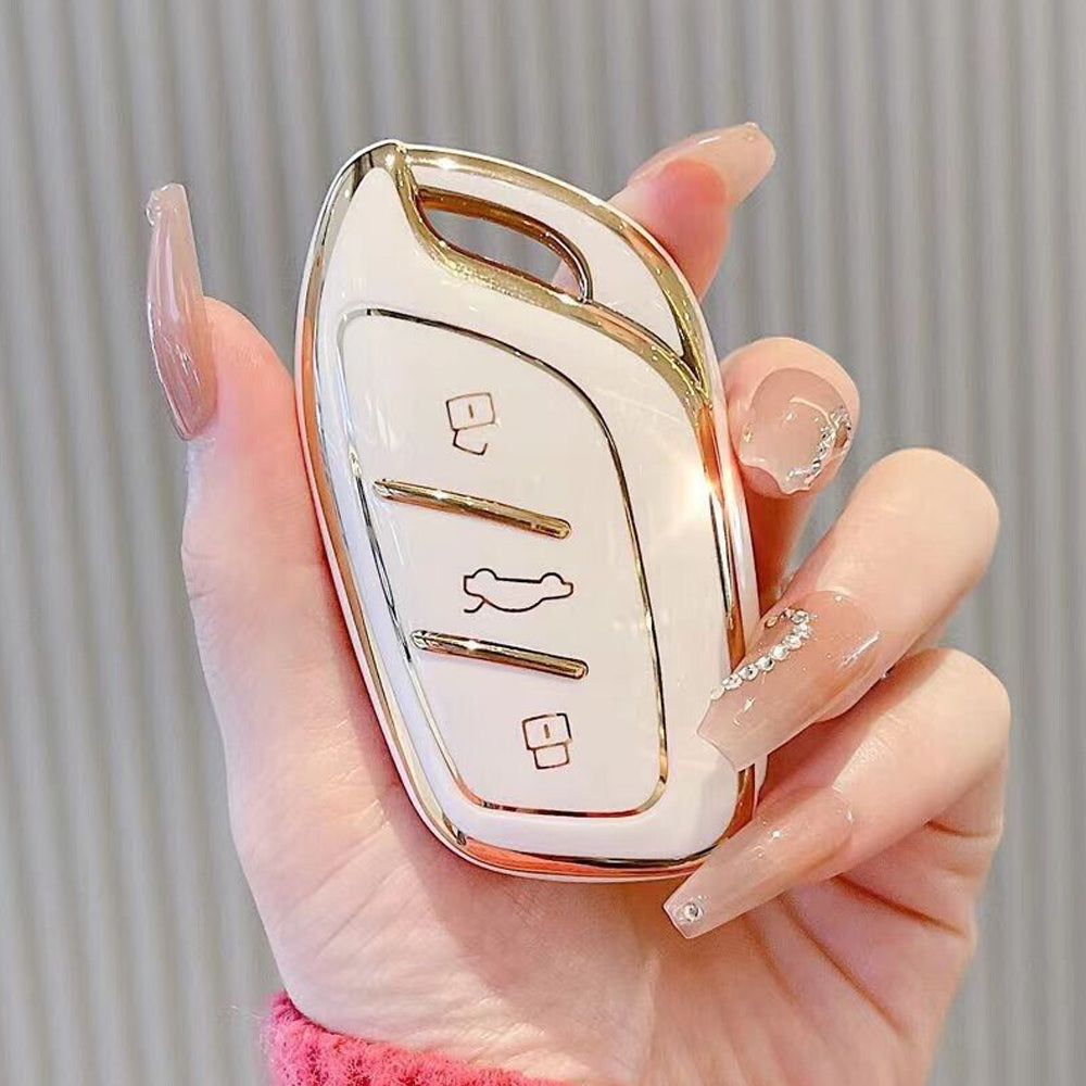 Acto TPU Gold Series Car Key Cover With Diamond Key Ring For MG Gloster