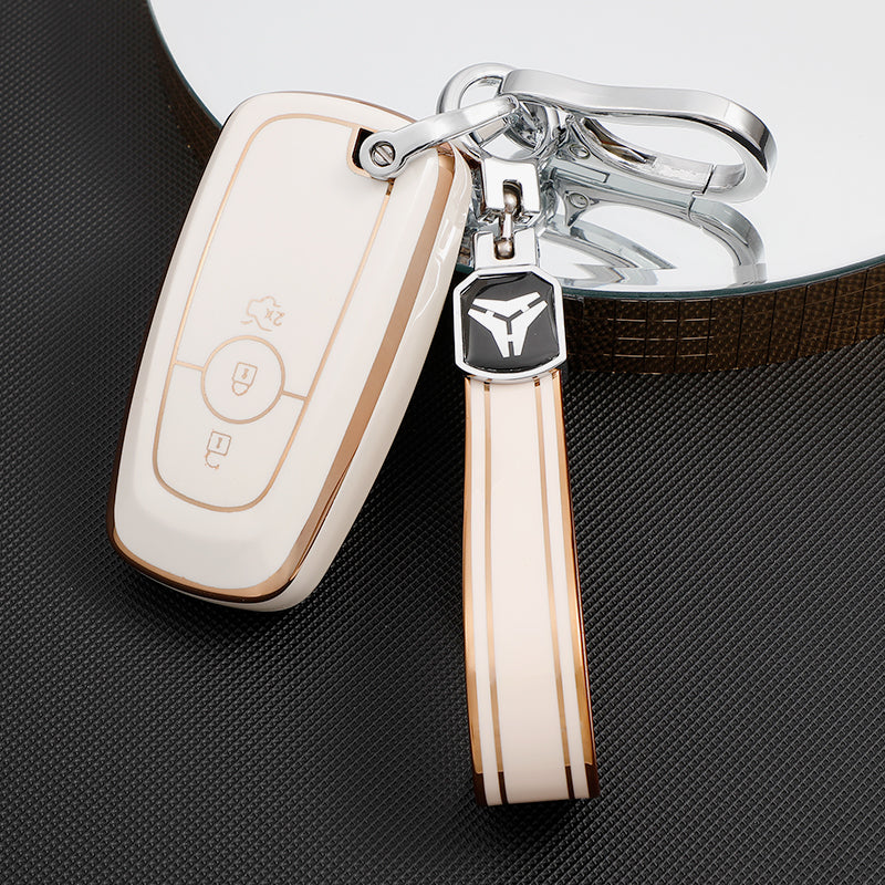 Acto TPU Gold Series Car Key Cover With TPU Gold Key Chain For Ford New Ecosport