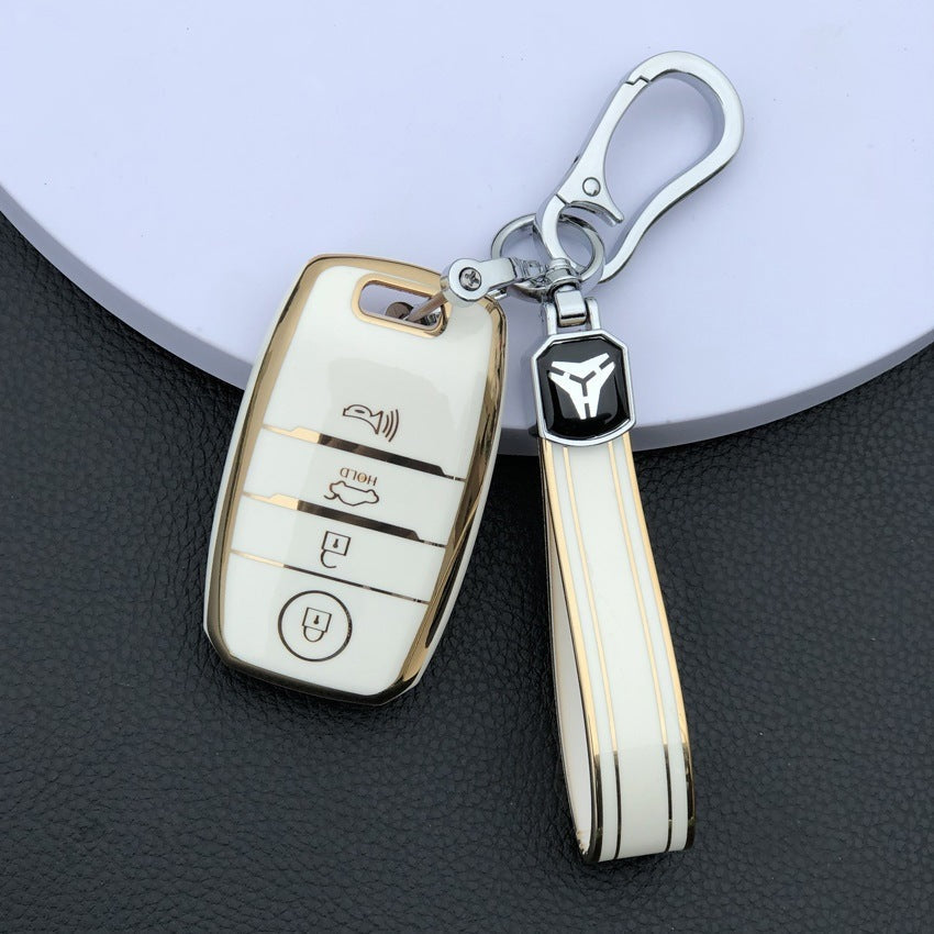 Acto TPU Gold Series Car Key Cover With TPU Gold Key Chain For Kia Sonet