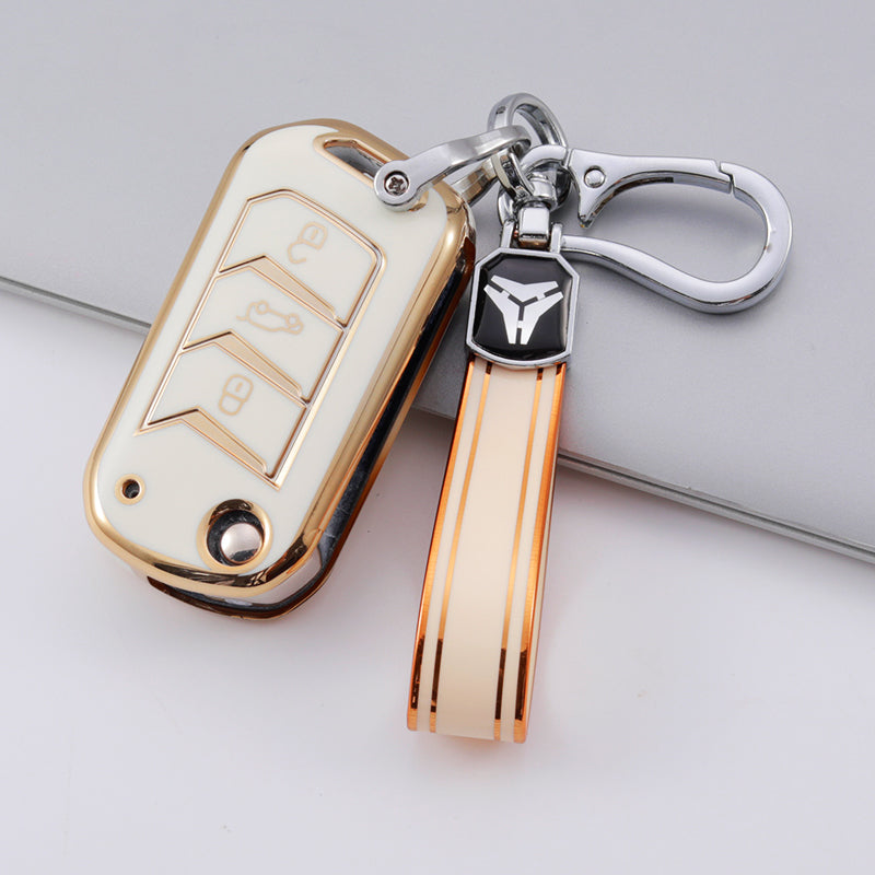 Acto TPU Gold Series Car Key Cover With TPU Gold Key Chain For Mahindra Thar 2020+