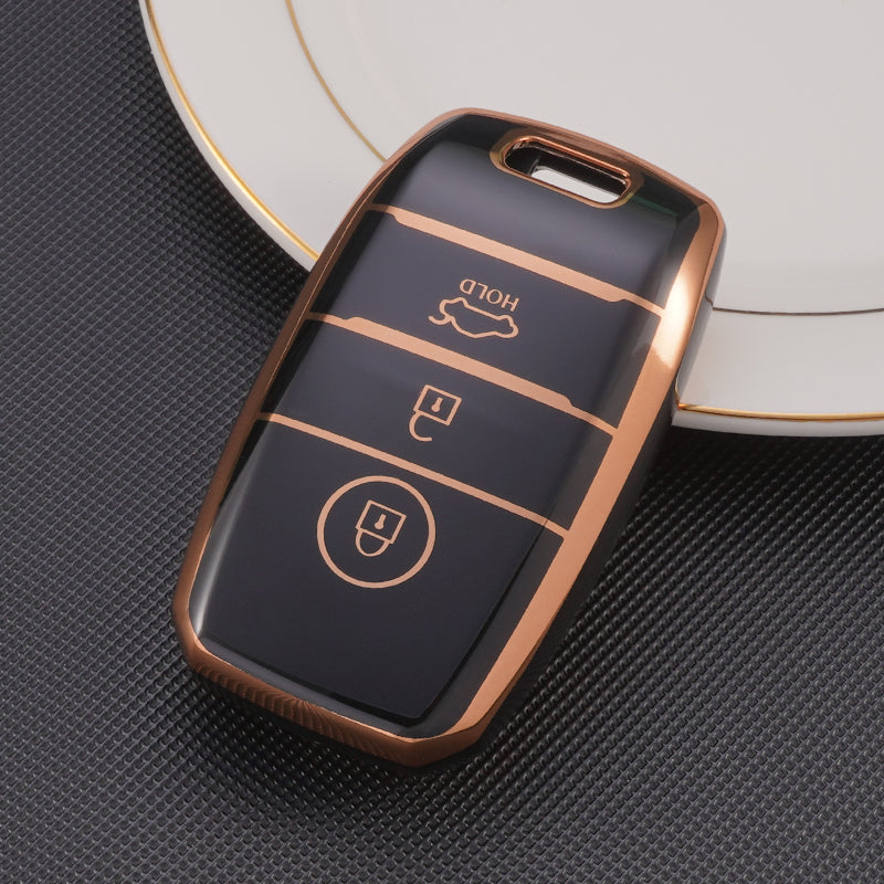 Acto TPU Gold Series Car Key Cover With TPU Gold Key Chain For Kia Sonet