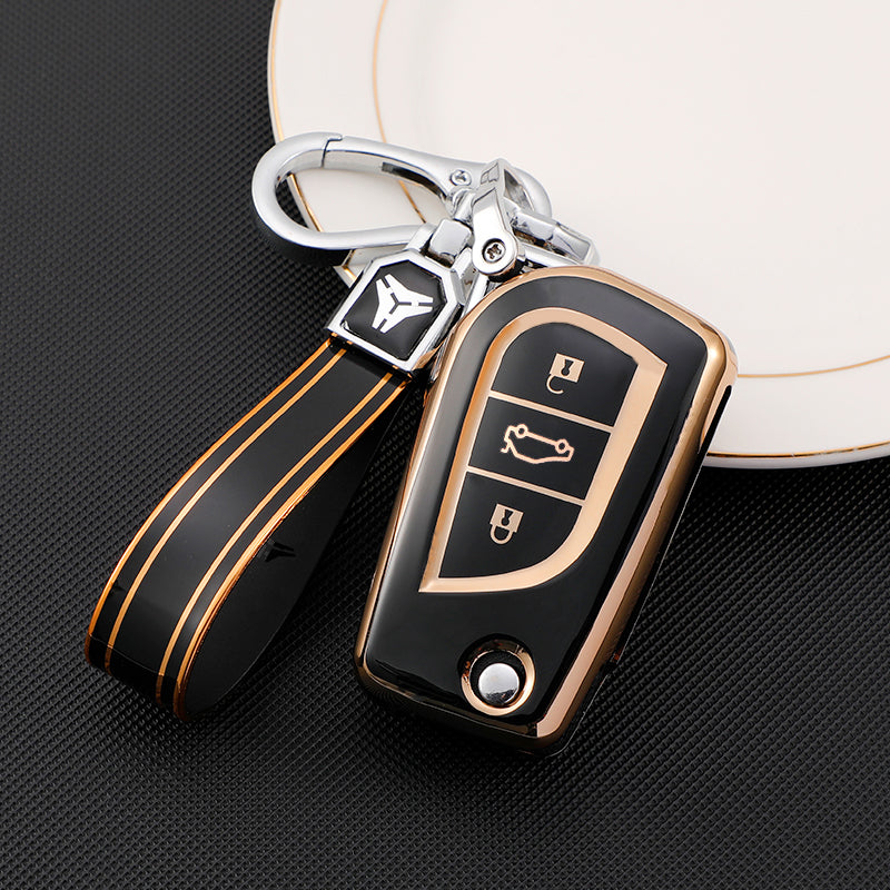Acto TPU Gold Series Car Key Cover With TPU Gold Key Chain For Toyota Crysta