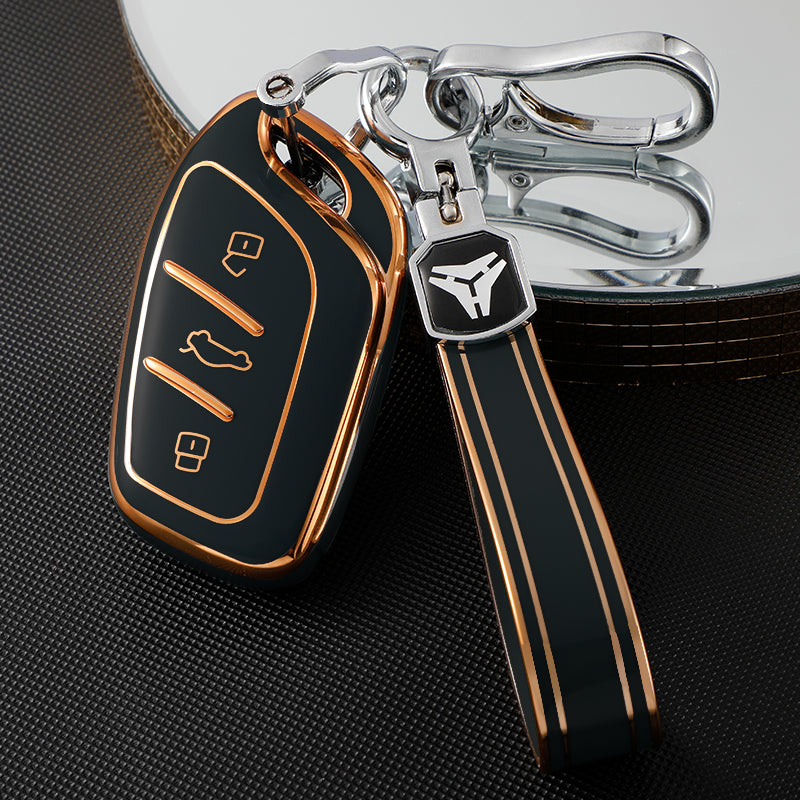 Acto TPU Gold Series Car Key Cover With TPU Gold Key Chain For MG Comet EV