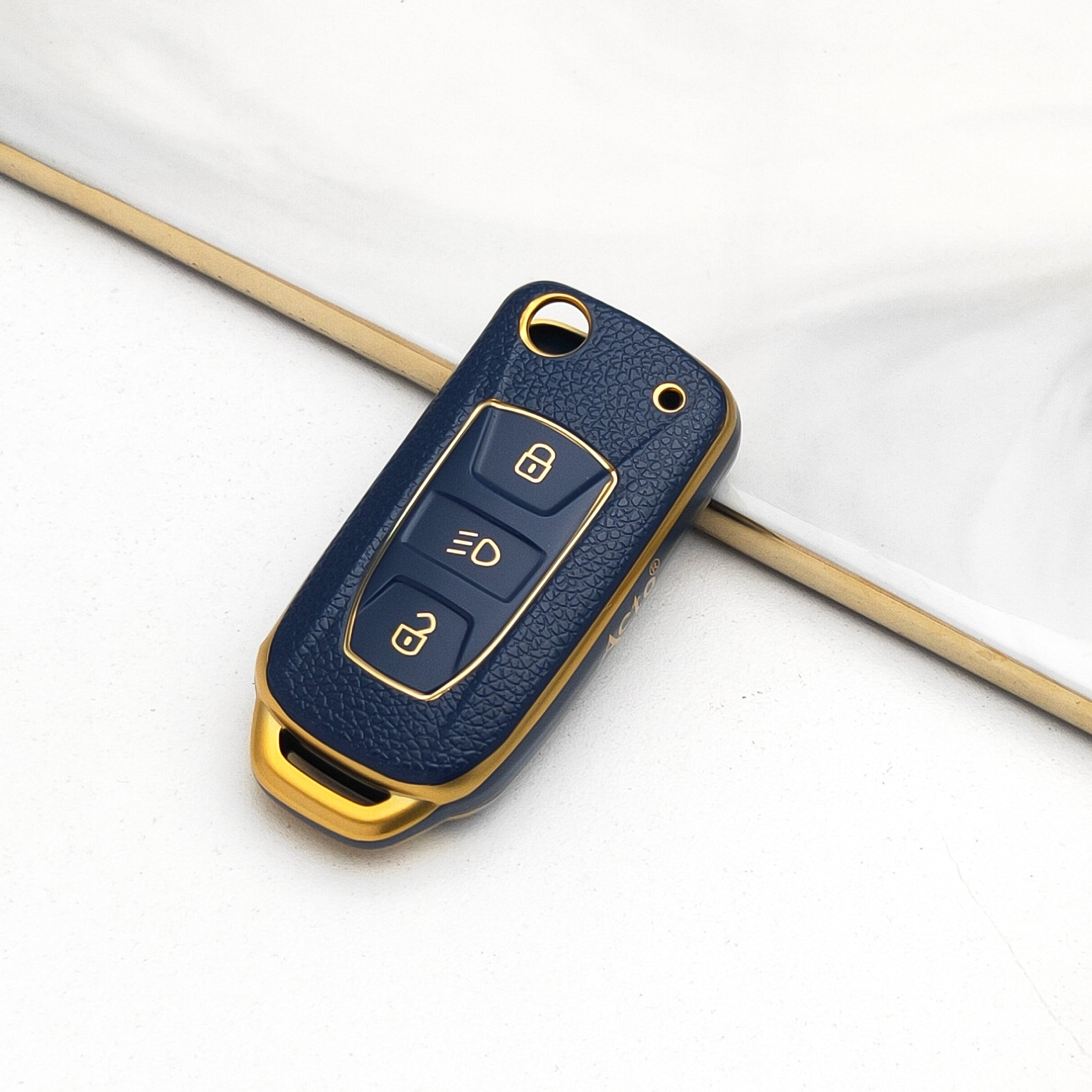 Acto Car Key Cover TPU Leather Grain With Key Chain For TATA Bolt