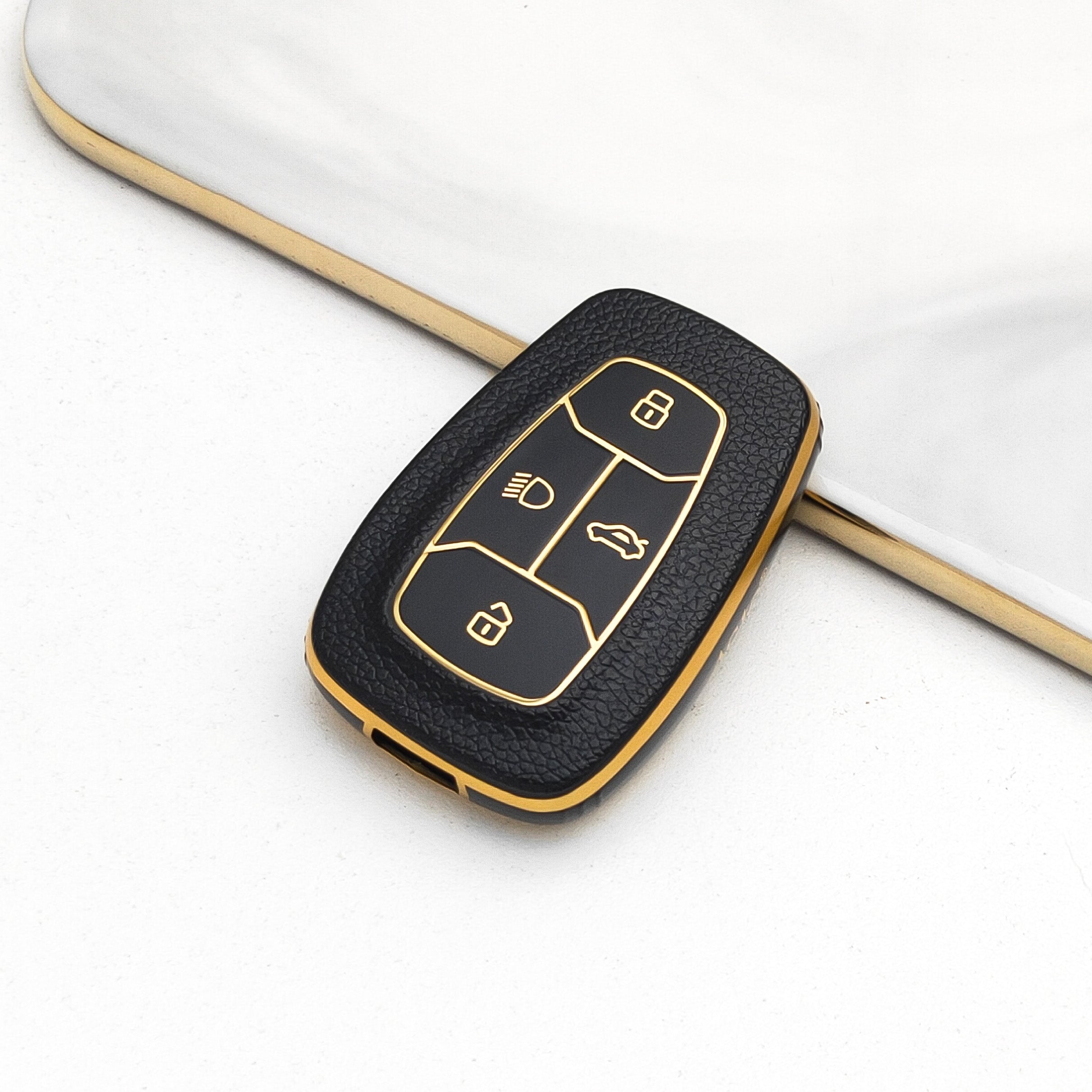 Acto Car Key Cover TPU Leather Grain With Key Chain For TATA Hexa