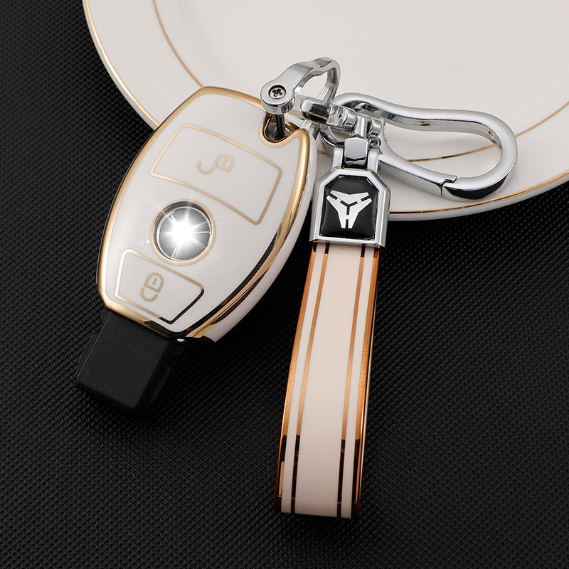 Acto TPU Gold Series Car Key Cover With TPU Gold Key Chain For Mercedes M-Classs