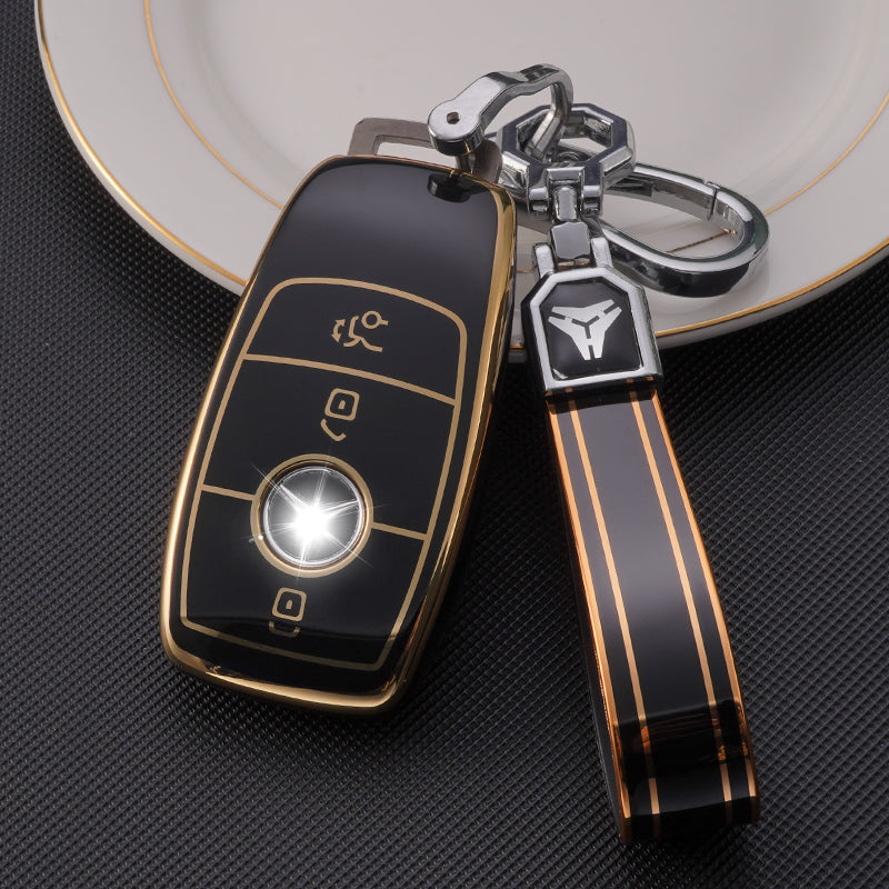 Acto TPU Gold Series Car Key Cover With TPU Gold Key Chain For Mercedes C-Classs