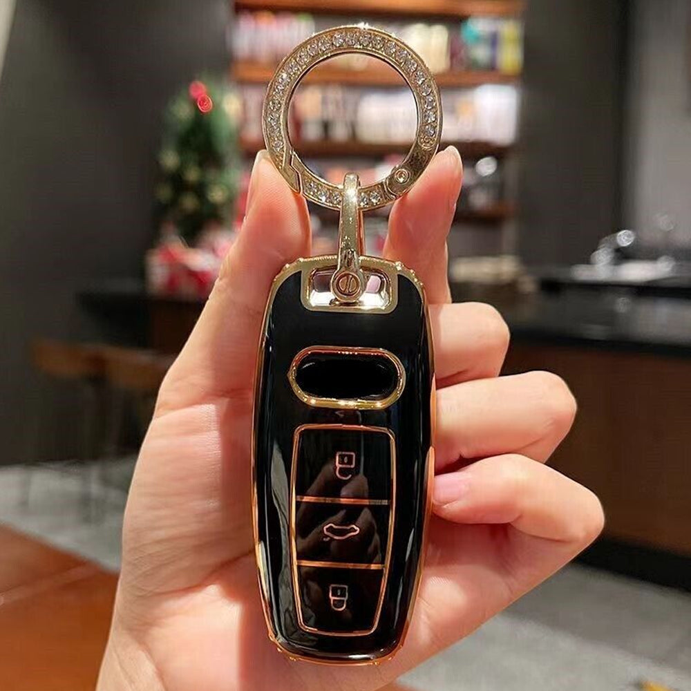 Acto TPU Gold Series Car Key Cover With Diamond Key Ring For Audi TT