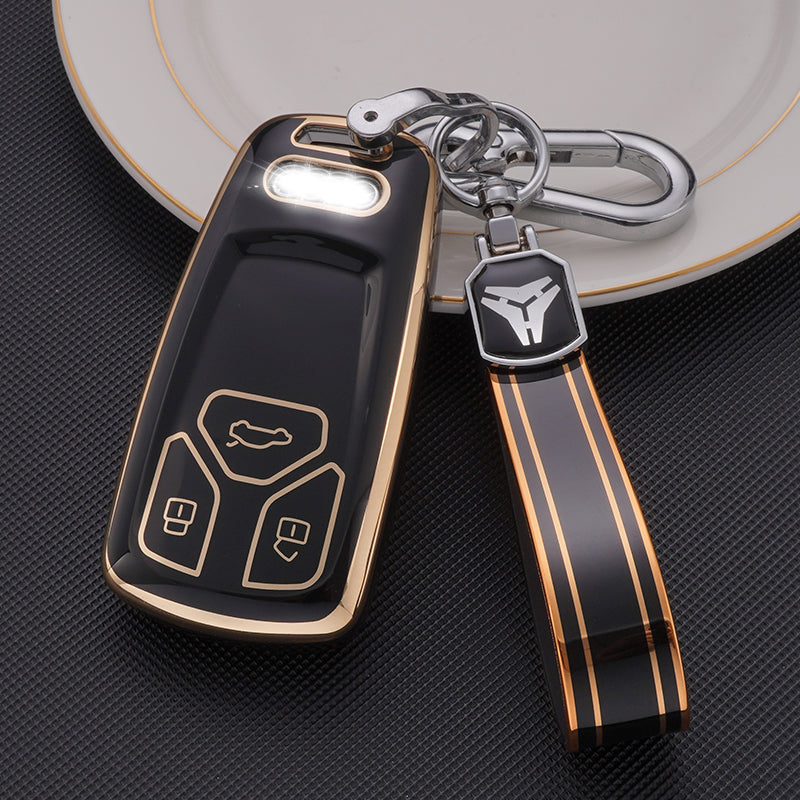 Acto TPU Gold Series Car Key Cover With TPU Gold Key Chain For Audi TT